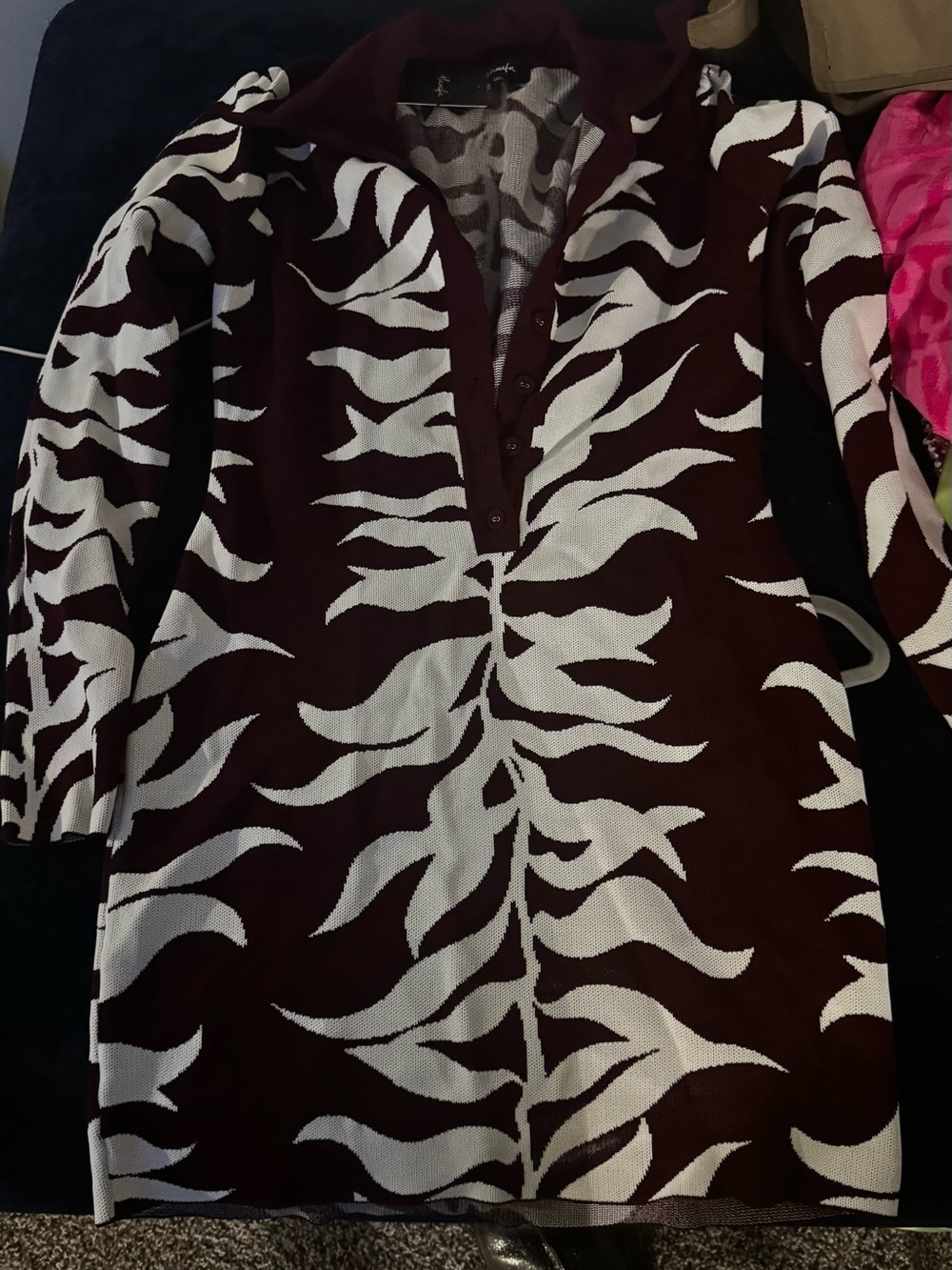 Hanifa Burgundy and White Patterned Mini Dress